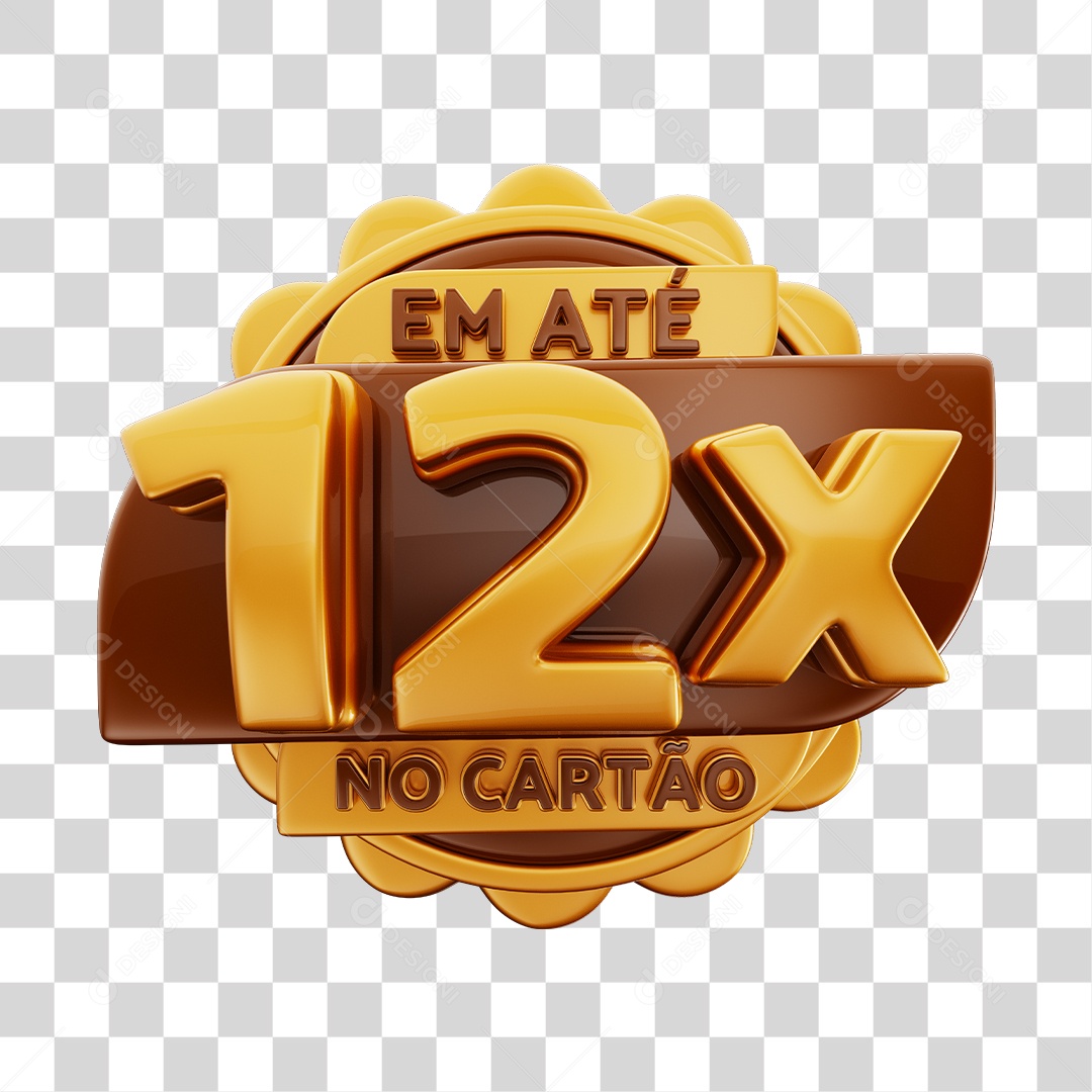 Em Até 12x No Cartão Selo 3D Dourado E Marrom Para Composição PNG Transparente