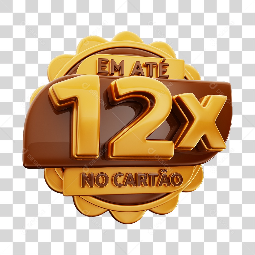 Em Até 12x No Cartão Selo 3D Dourado E Marrom Para Composição PNG Transparente