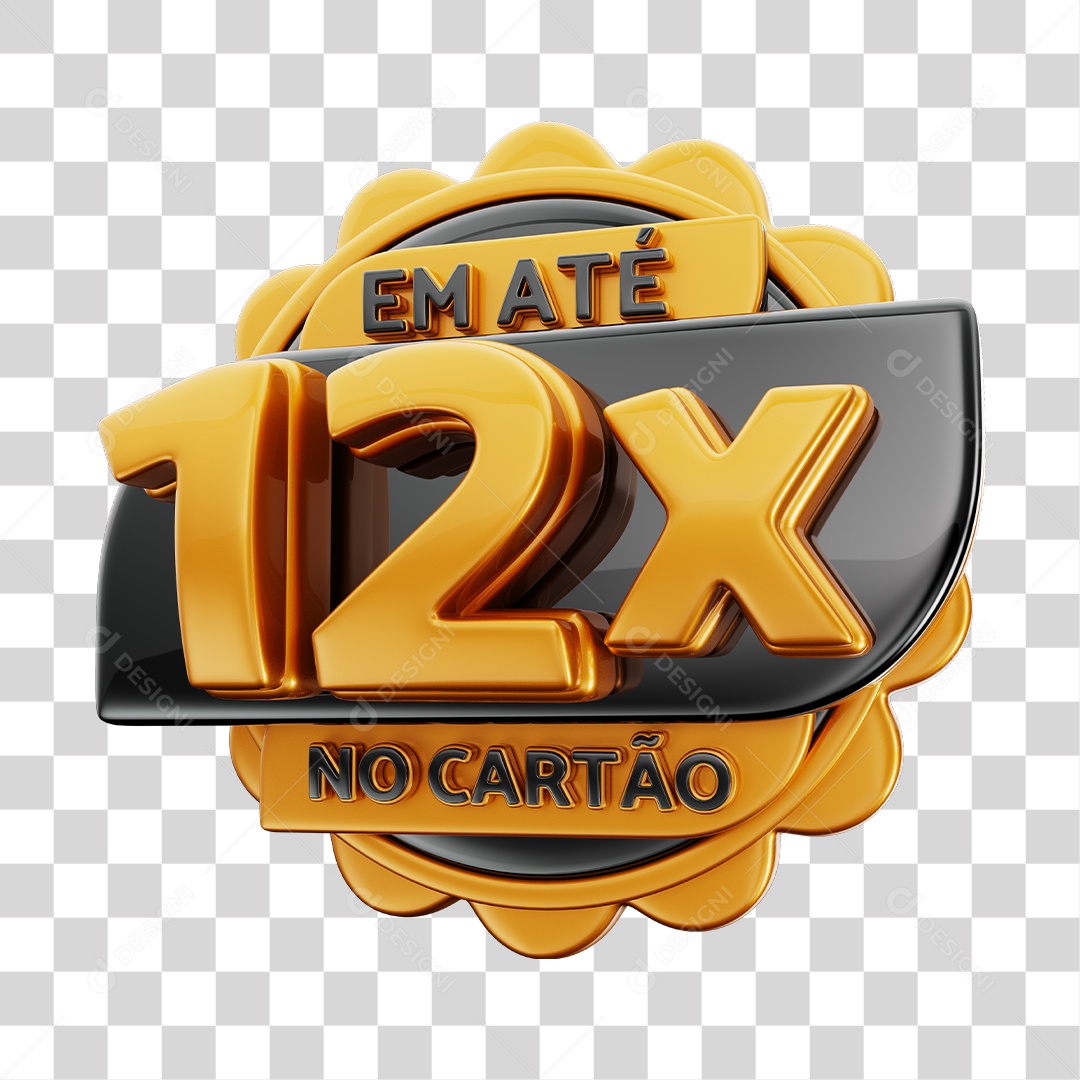 Em Até 12x No Cartão Selo 3D Dourado E Preto Para Composição PNG Transparente