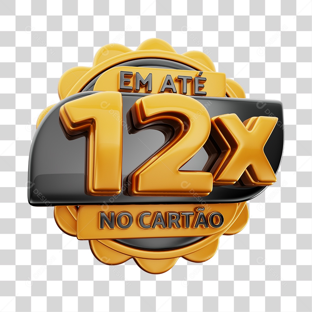 Em Até 12x No Cartão Selo 3D Dourado E Preto Para Composição PNG Transparente