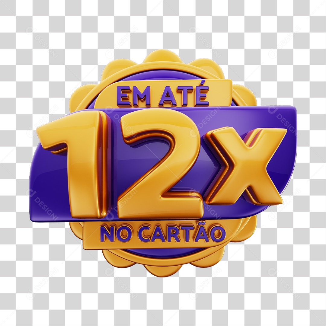 Em Até 12x No Cartão Selo 3D Dourado E Roxo Para Composição PNG Transparente