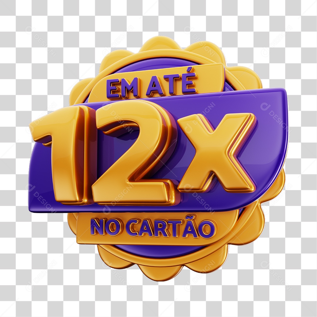 Em Até 12x No Cartão Selo 3D Dourado E Roxo Para Composição PNG Transparente