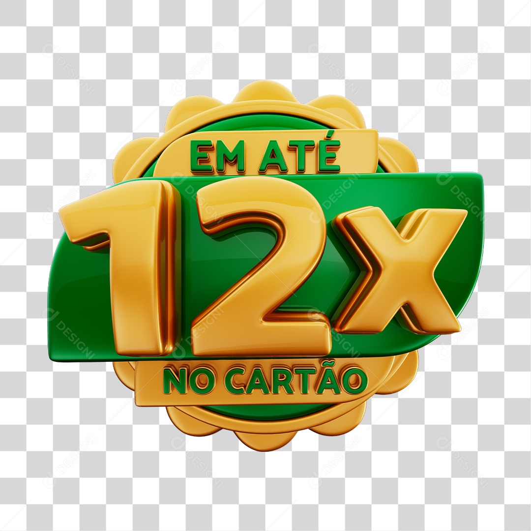 Em Até 12x No Cartão Selo 3D Dourado E Verde Para Composição PNG Transparente
