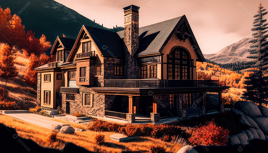 Retrato realista de uma Casa sobre natureza