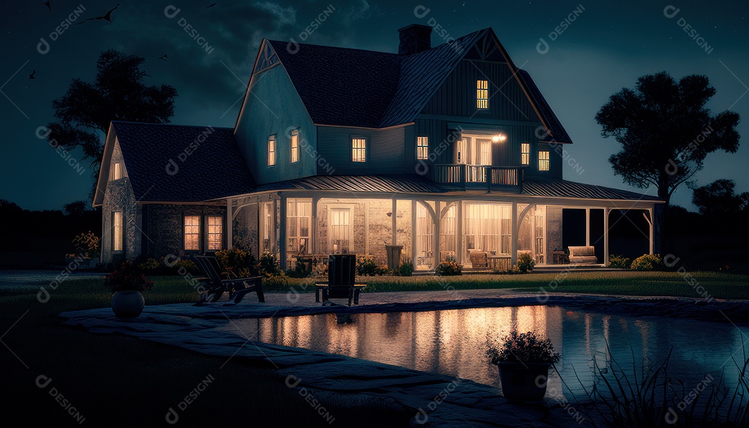 Retrato realista de uma Casa sobre natureza