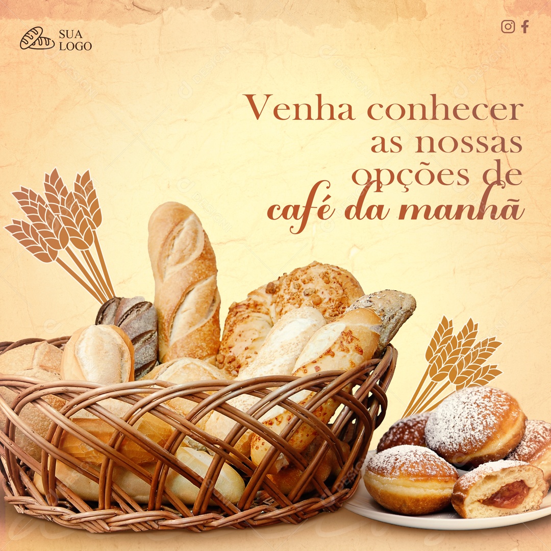 Venha Conhecer as Nossas Opções de Café da Manhã Social Media PSD Editável