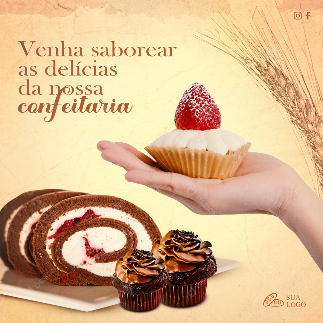 Venha Saborear as Delicias da Nossa Confeitaria Social Media PSD Editável