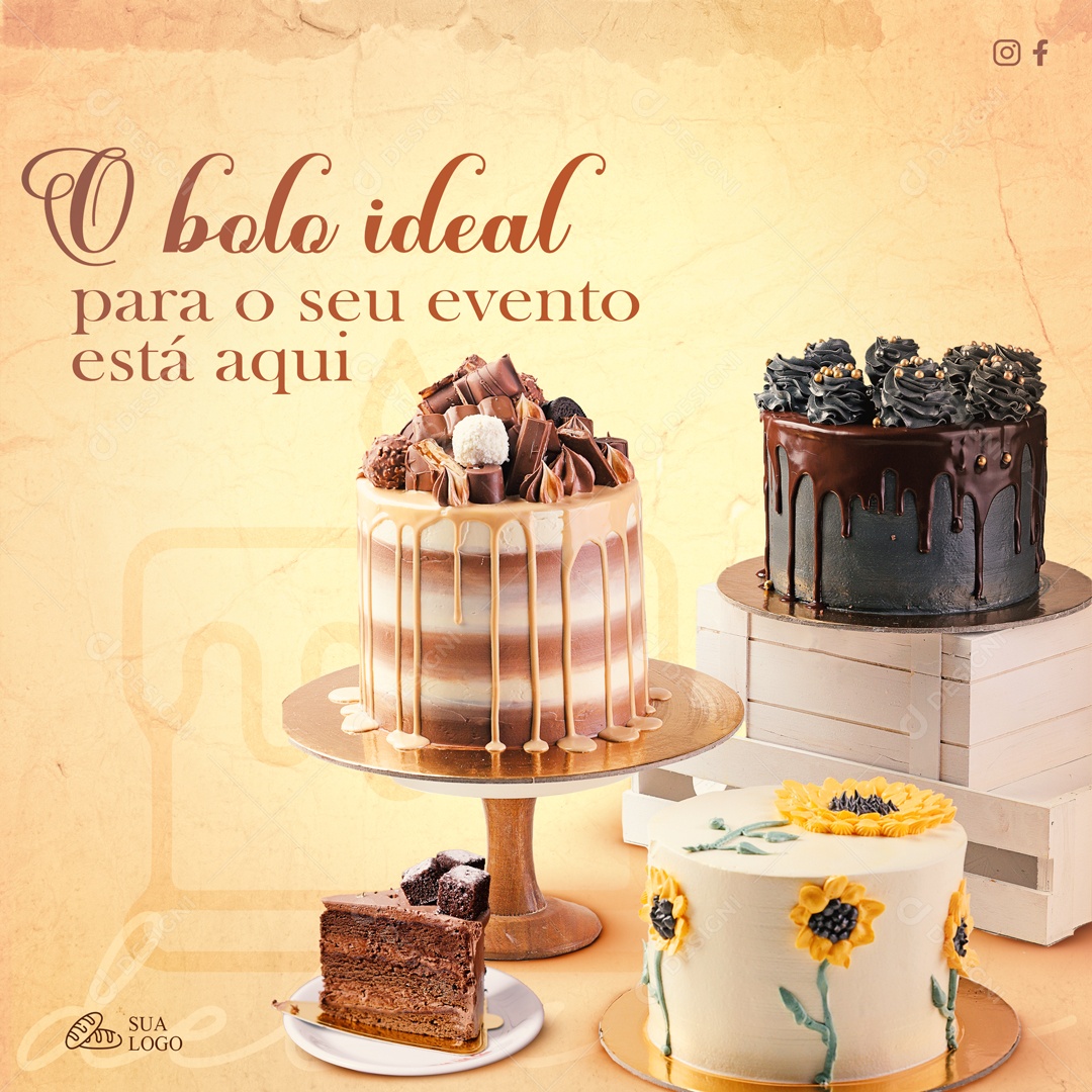 O Bolo Ideal Para Seu Evento Está Aqui Social Media PSD Editável