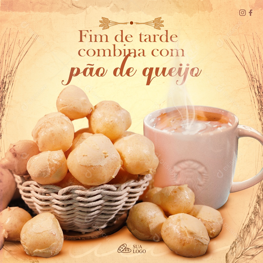 Fim de Tarde Combina Com Pão de Queijo Social Media PSD Editável