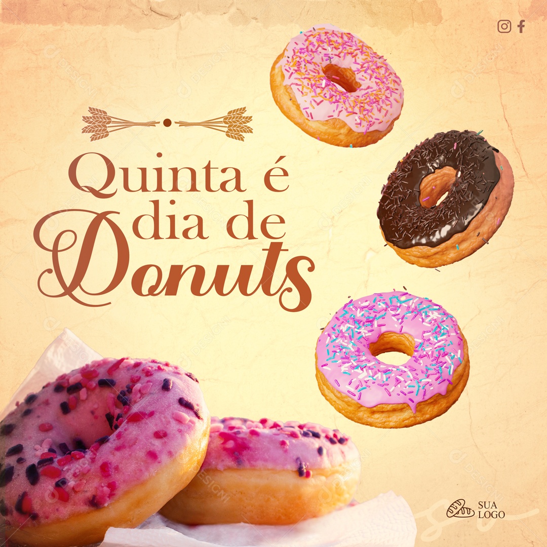 Quinta é Dia de Donuts Social Media PSD Editável