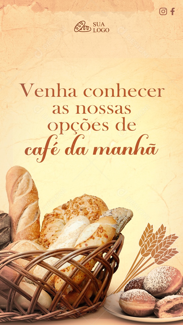 Story Venha Conhecer as Nossas Opções de Café da Manhã Social Media PSD Editável