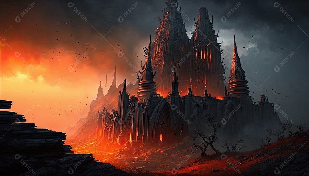 Ilustração de um castelo de fantasia de jogo