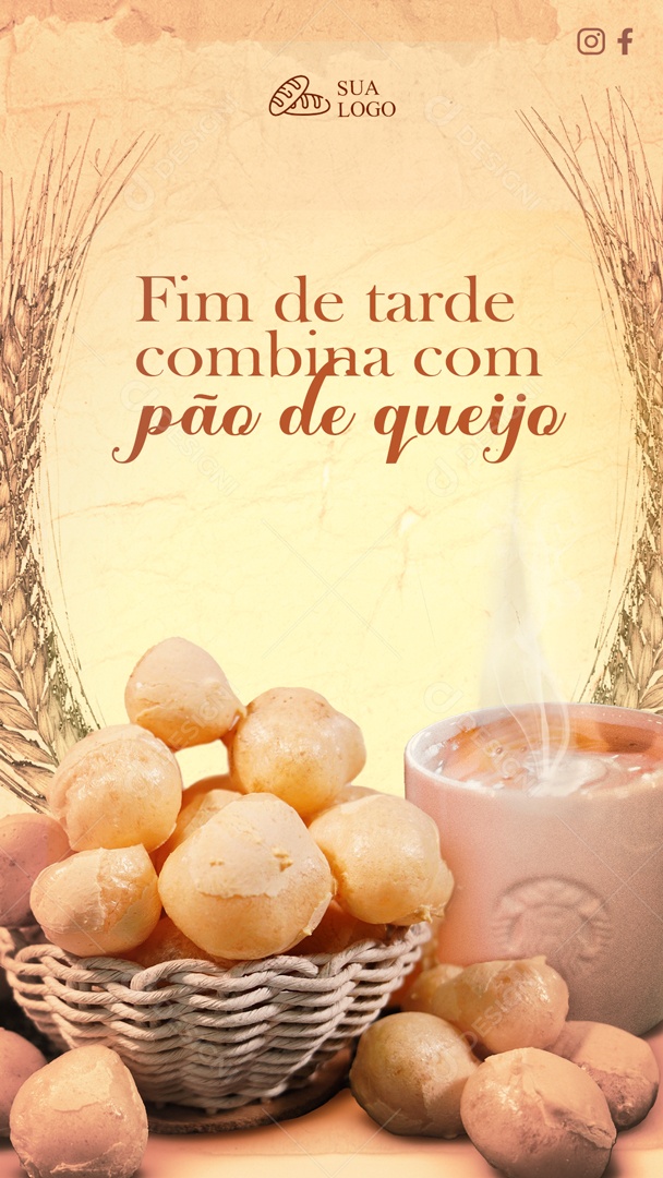 Story Fim de Tarde Combina Com Pão de Queijo Social Media PSD Editável