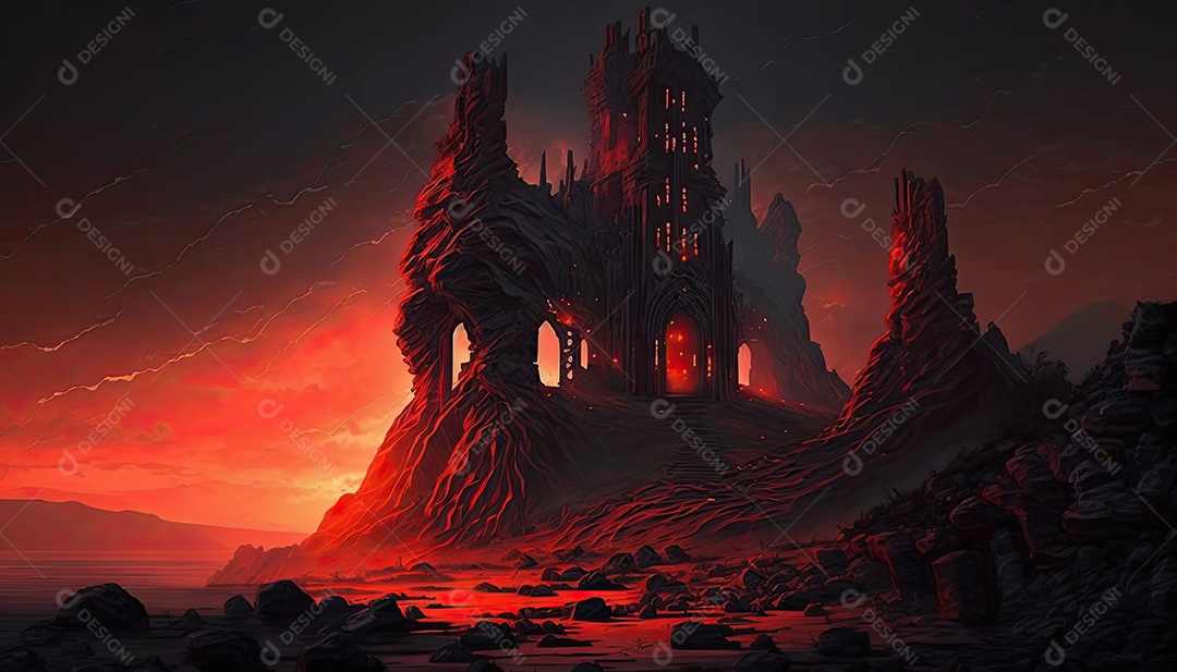 Ilustração de um castelo de fantasia de jogo