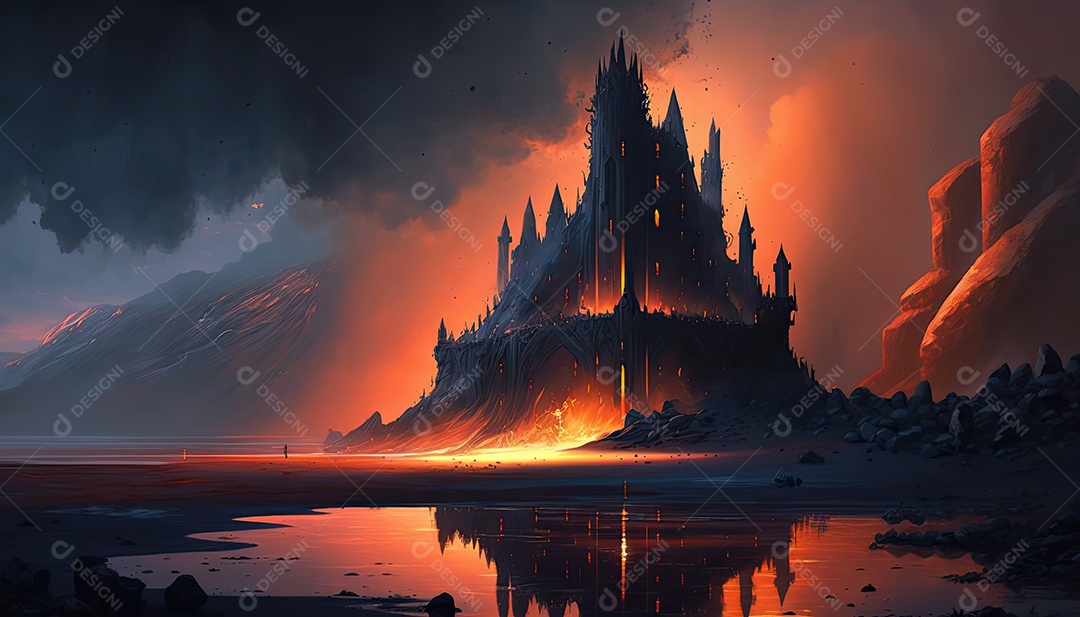 Ilustração de um castelo de fantasia de jogo.