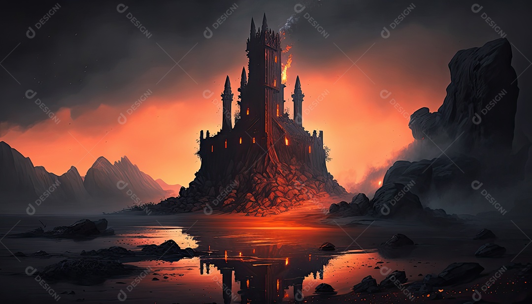 Ilustração de um castelo de fantasia de jogo.