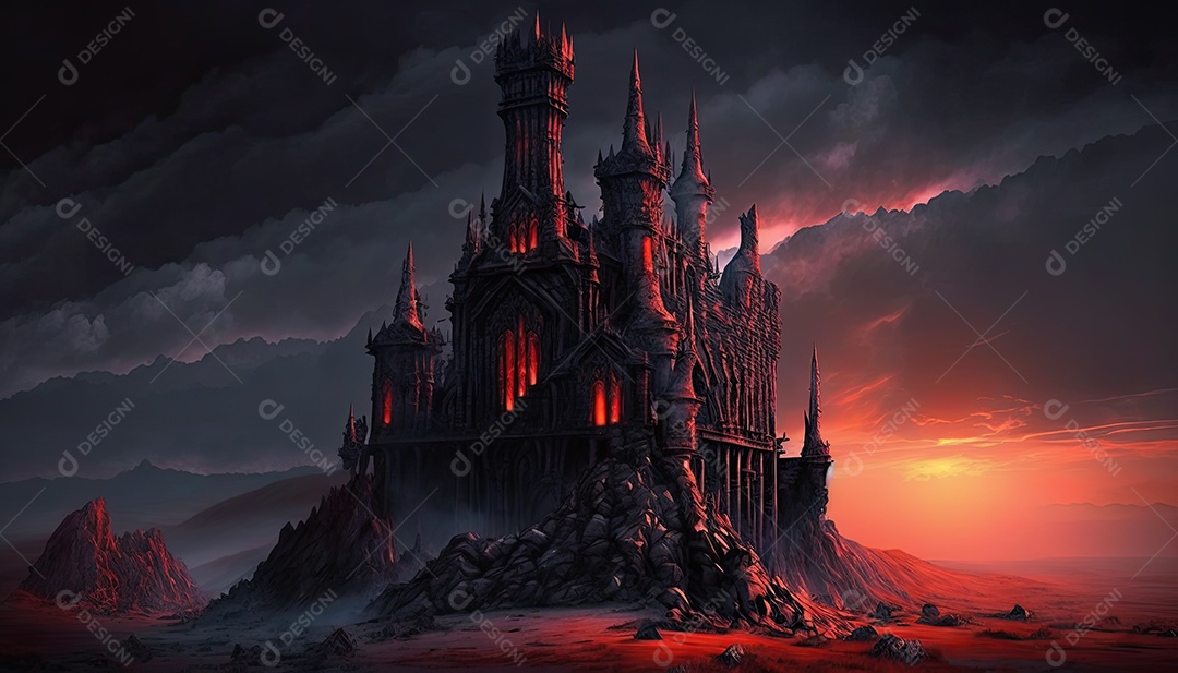 Ilustração de um castelo de fantasia de jogo.