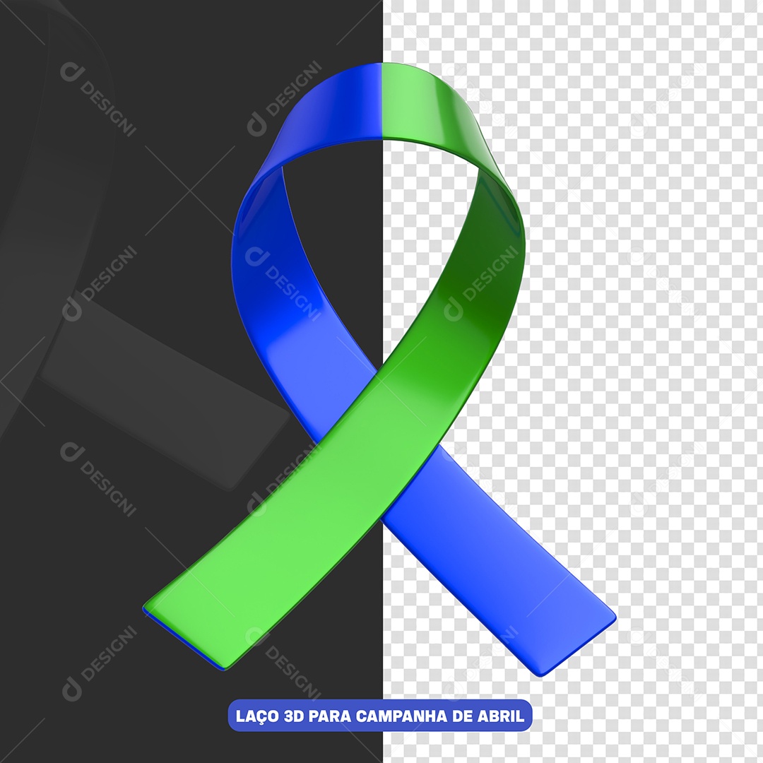 Laço De Abril Verde e Azul Elemento 3D Para Composição PSD