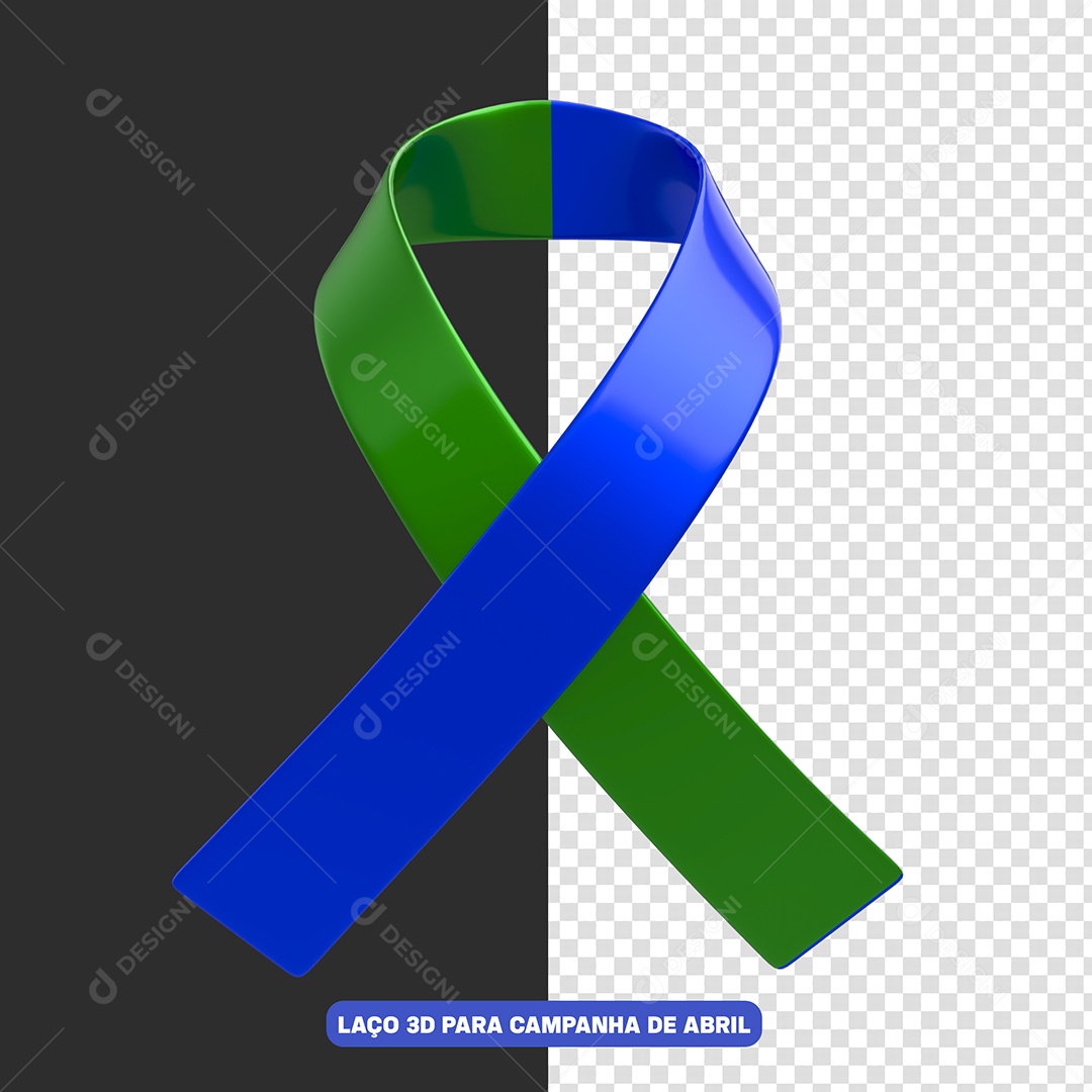 Laço De Abril Verde e Azul Elemento 3D Para Composição PSD