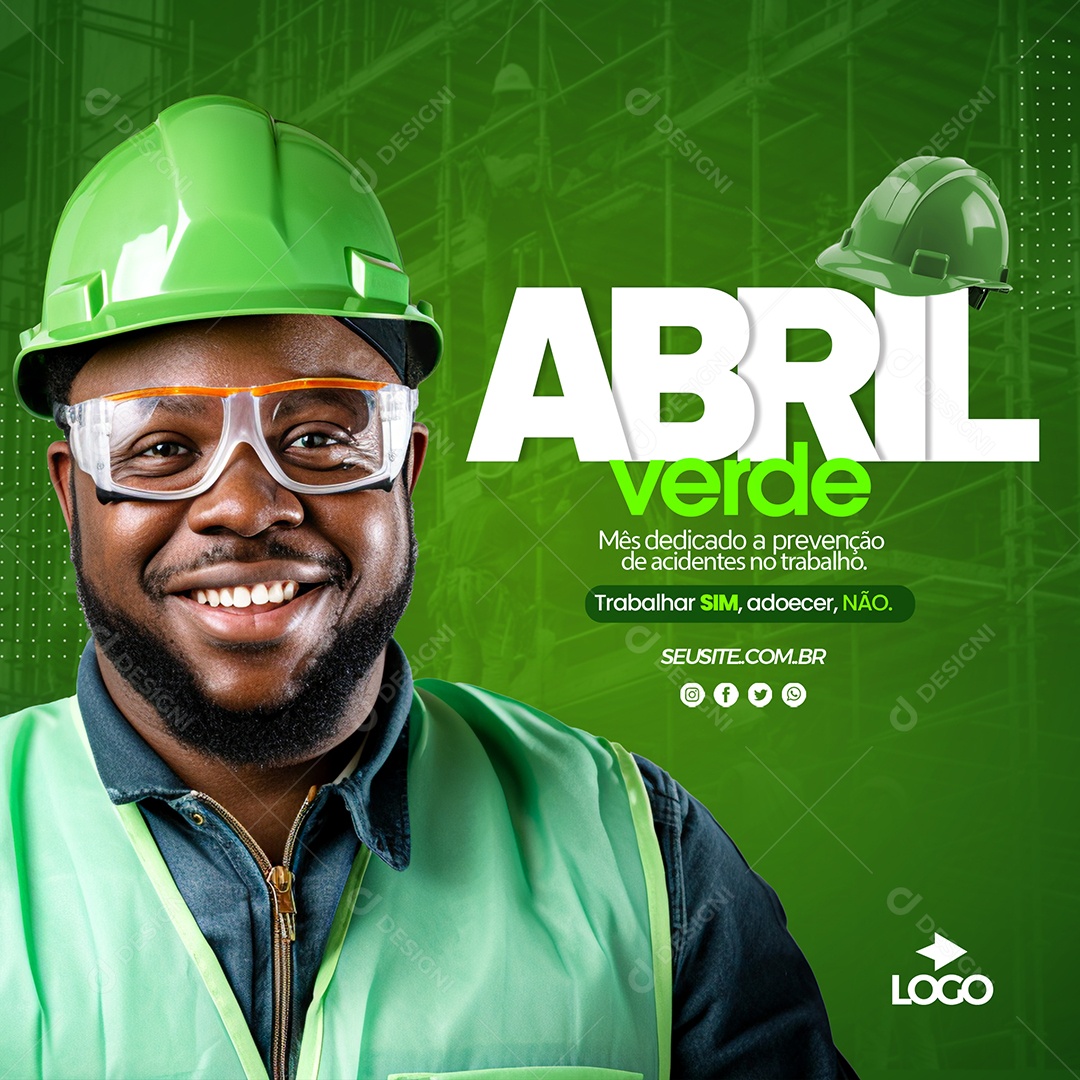 Trabalhar Sim Adoecer Não Abril Verde Social Media PSD Editável