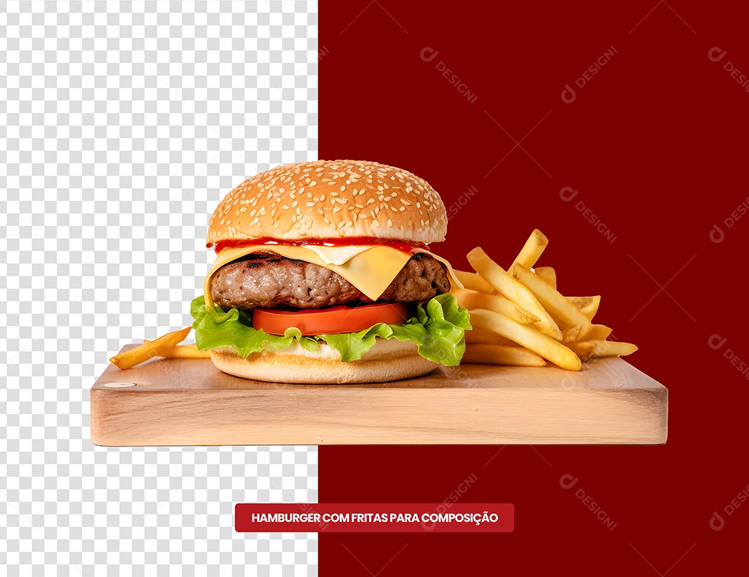 Hamburger Com Fritas 3D Elemento Para Composição PSD