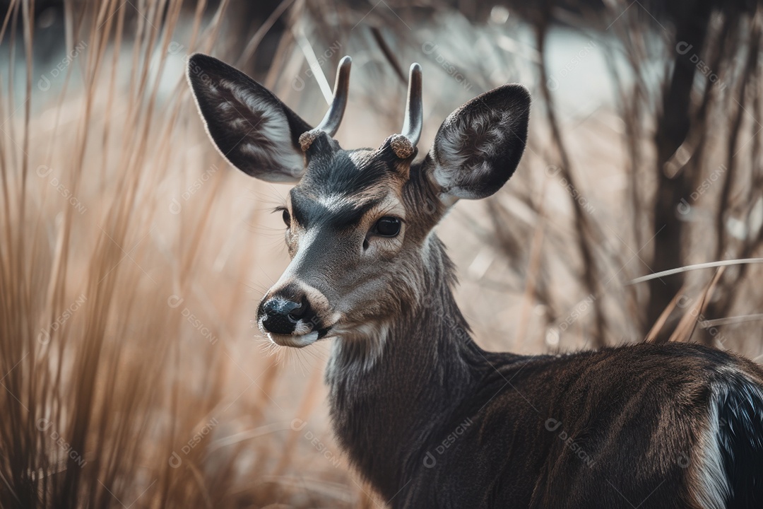 Linda imagem com foco em um cervo selvagem