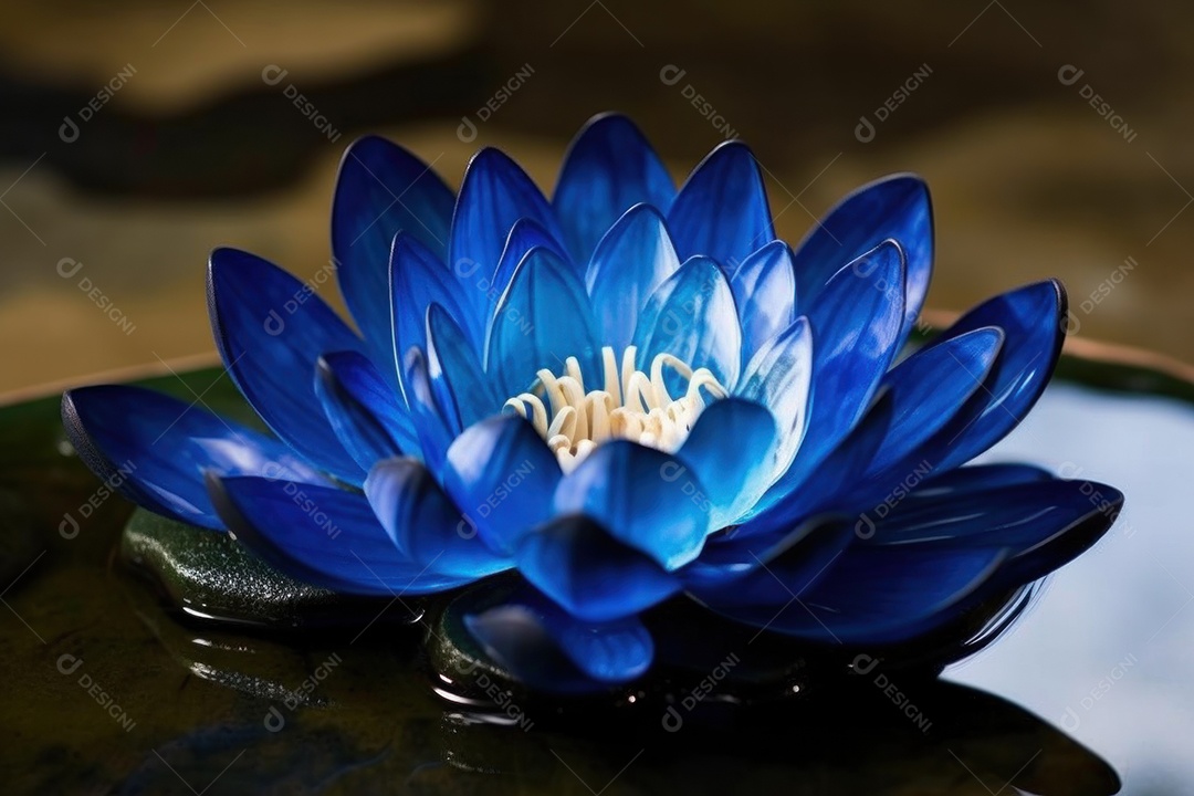 Flor de lótus queimando com chamas azuis e brancas transparentes