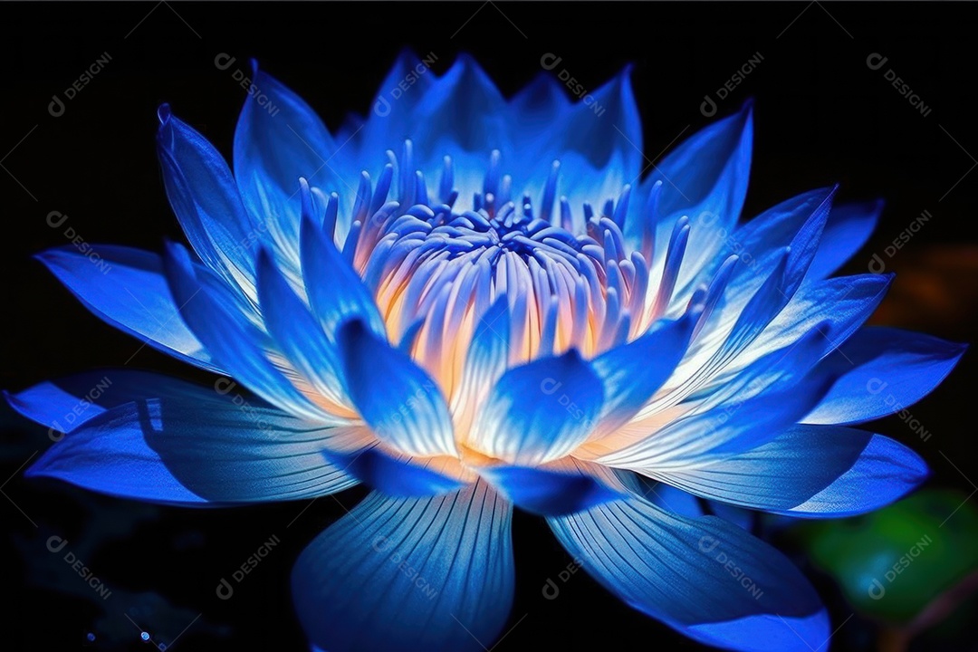 Flor de lótus queimando com chamas azuis e brancas transparentes