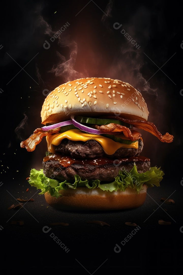 Hambúrguer enorme delicioso e saboroso