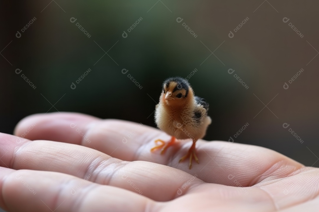 Passarinho em cima de uma mão humana