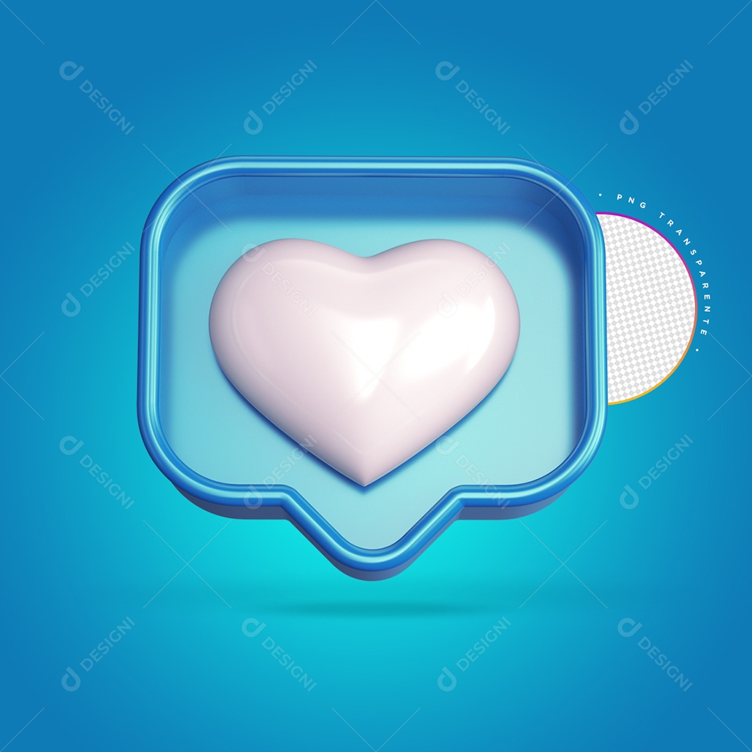 Elemento 3D Para Composição Like de Coração Azul PSD