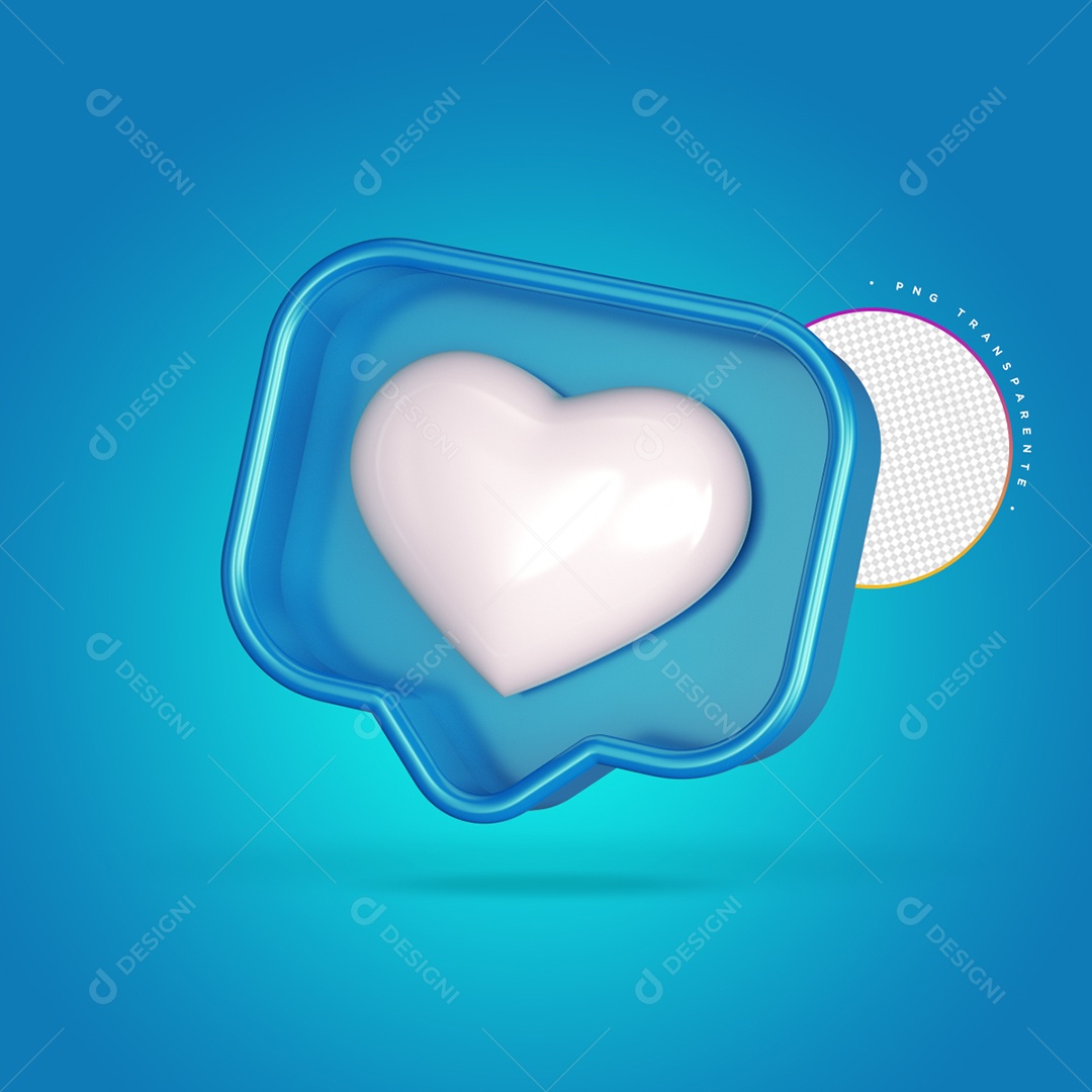 Elemento 3D Para Composição Like de Coração Azul PSD