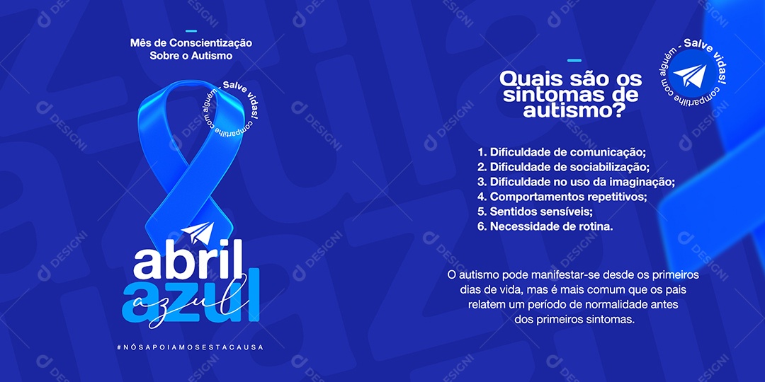 Abril Azul Mês de Conscientização do Autismo Social Media PSD Editável
