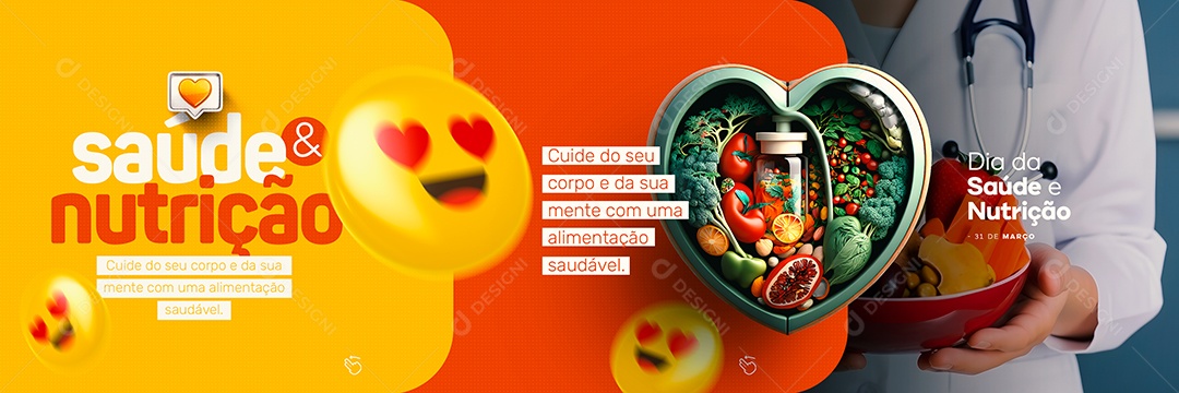 Cuide Do Seu Corpo e Da Sua Mente Dia da Saúde e Nutrição Carrossel Social Media PSD Editável