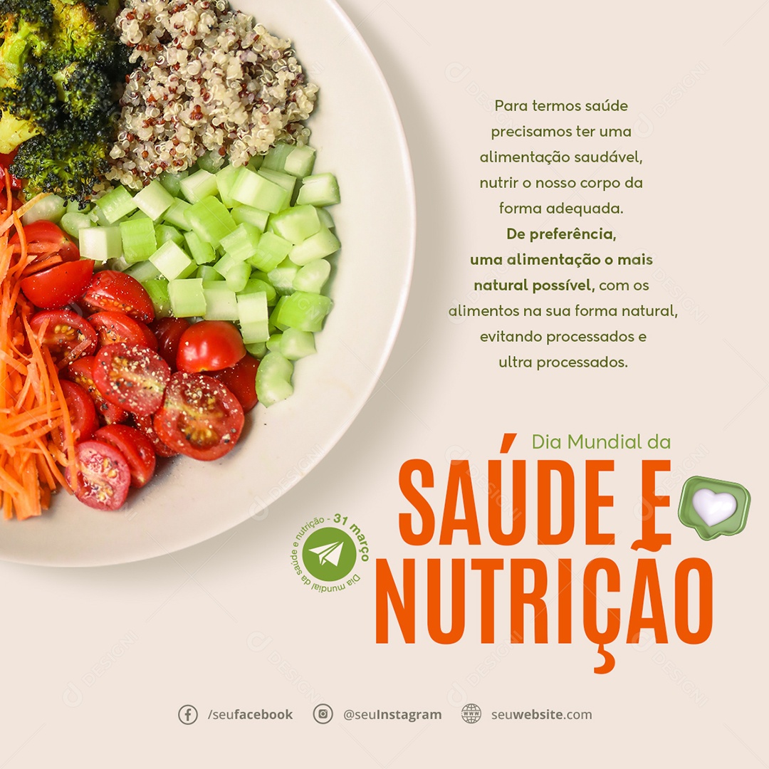 Dia Mundial da Saúde e Nutrição 31 de Março Social Media PSD Editável