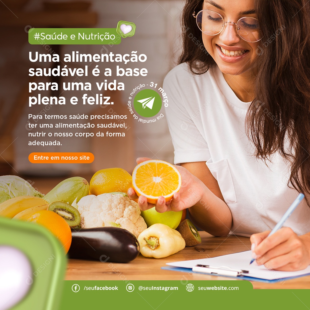 Uma Alimentação Saudável é a Base Para Uma Vida Feliz Social Media PSD Editável