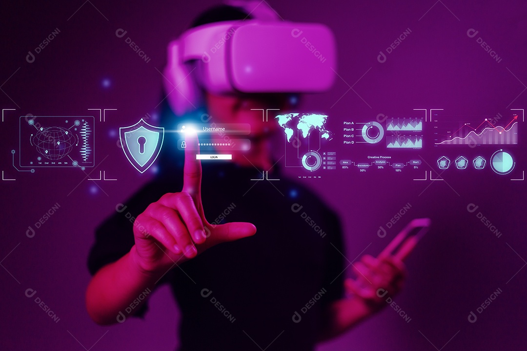 Mulher usando óculos de realidade virtual. Metaverse tecnologia virtual