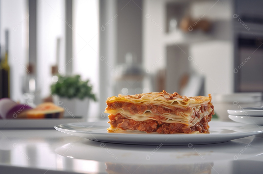 Porção de lasanha caseira de suculenta carne moída assada coberta com queijo derretido