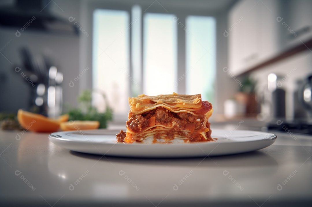 Porção de lasanha caseira de suculenta carne moída assada coberta com queijo derretido