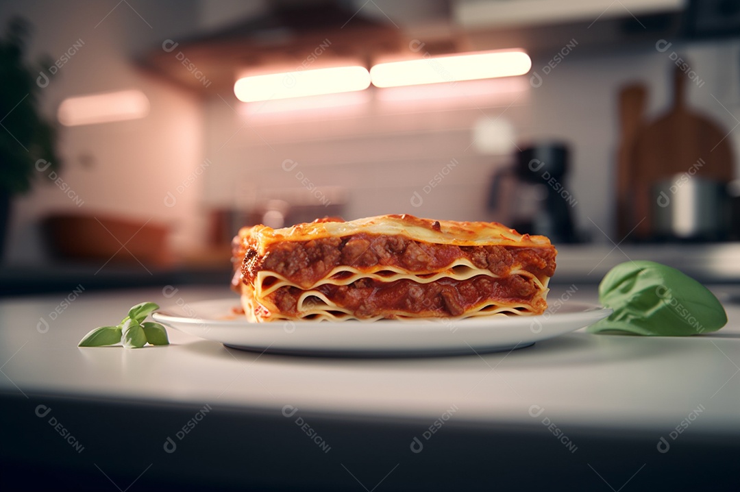 Porção de lasanha caseira de suculenta carne moída assada coberta com queijo derretido