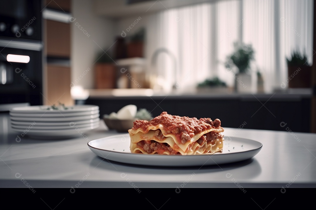 Porção de lasanha caseira de suculenta carne moída assada coberta com queijo derretido