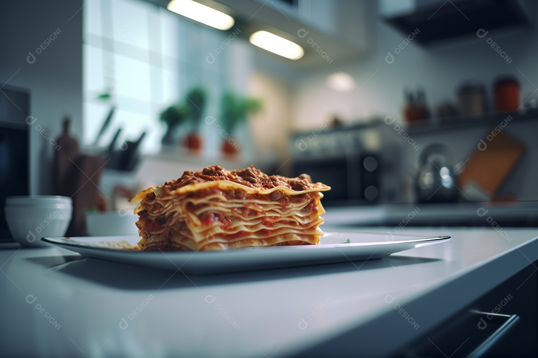 Porção de lasanha caseira de suculenta carne moída assada coberta com queijo derretido