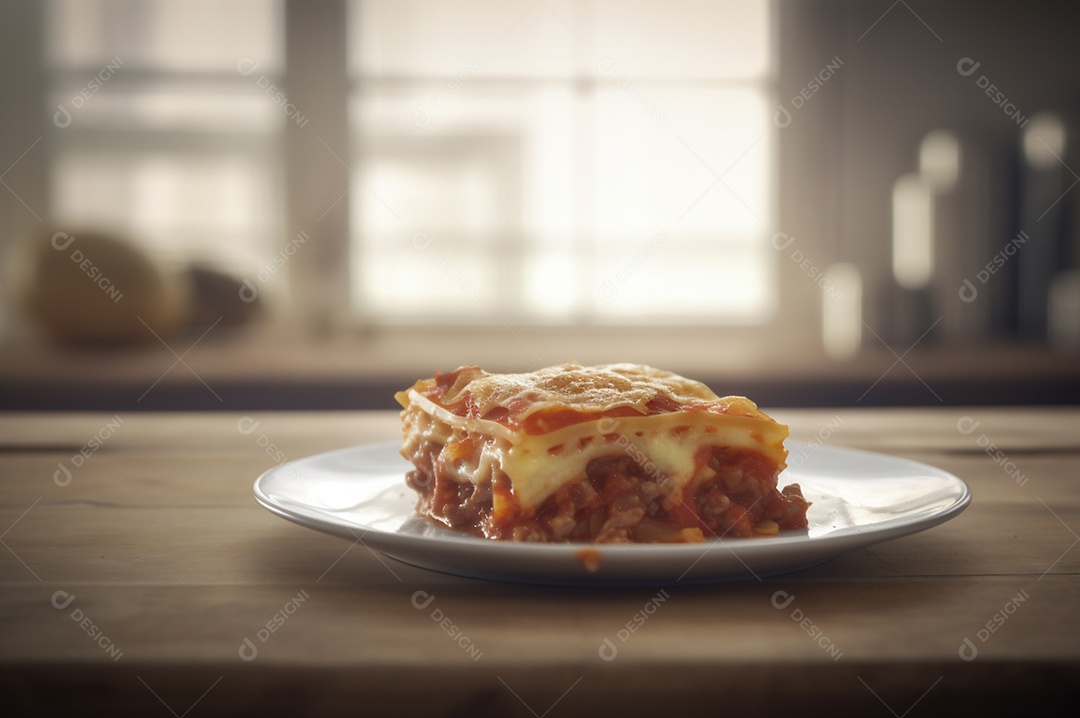 Porção de lasanha caseira de suculenta carne moída assada coberta com queijo derretido