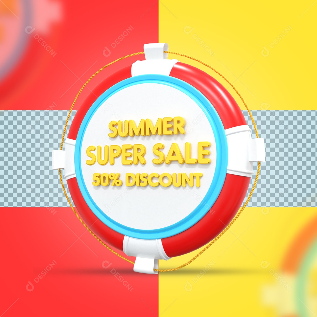 Elemento De Boia Salva Vidas E Super Venda De Verão 50% Desconto Elemento 3D PSD