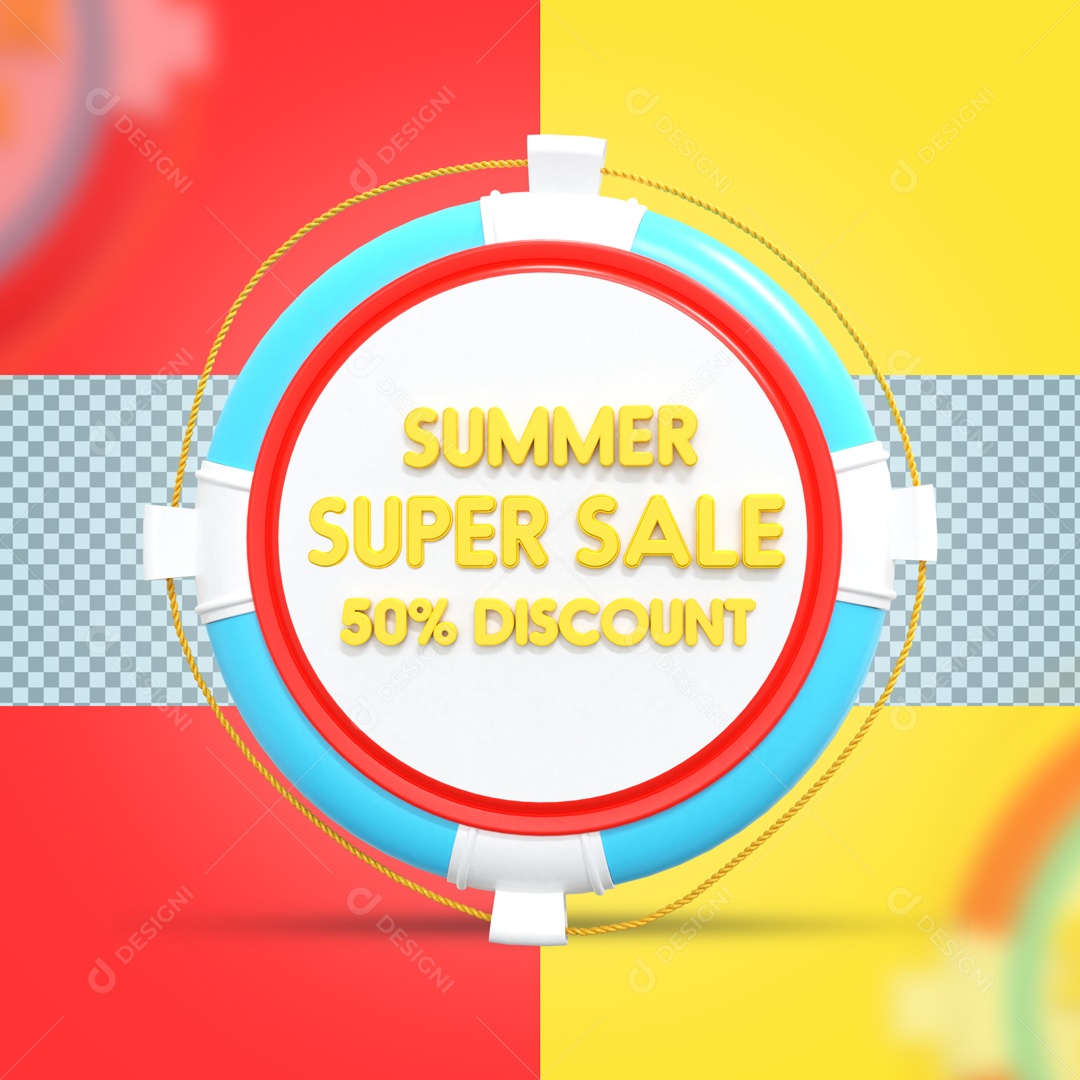 Elemento De Boia Salva Vidas E Super Venda De Verão 50% Desconto Elemento 3D PSD