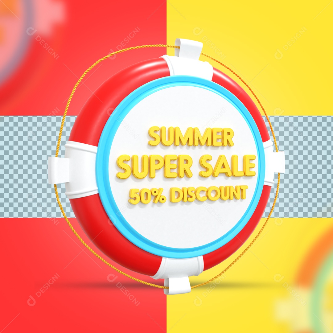 Elemento De Boia Salva Vidas E Super Venda De Verão 50% Desconto Elemento 3D PSD