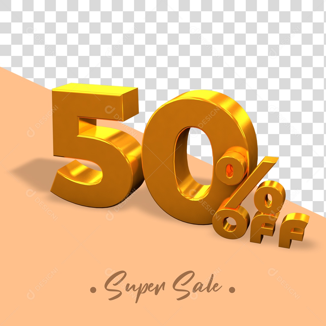 Elemento De Numero 50% Desconto Dourado Para Composição PSD