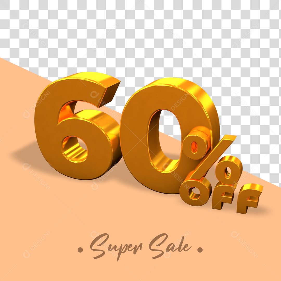 Elemento De Numero 60% Desconto Dourado Para Composição PSD
