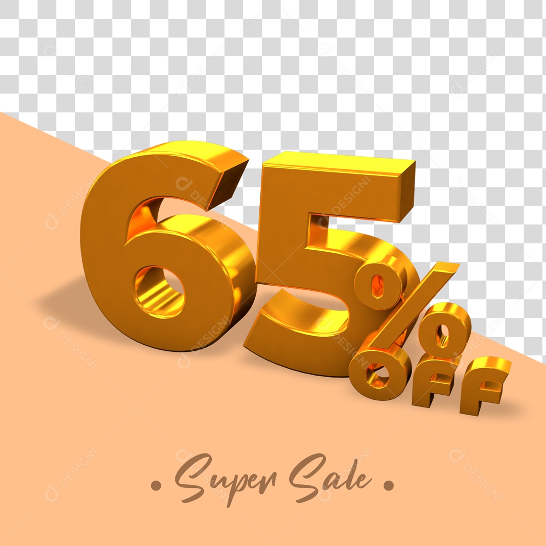 Elemento De Numero 65% Desconto Dourado Para Composição PSD