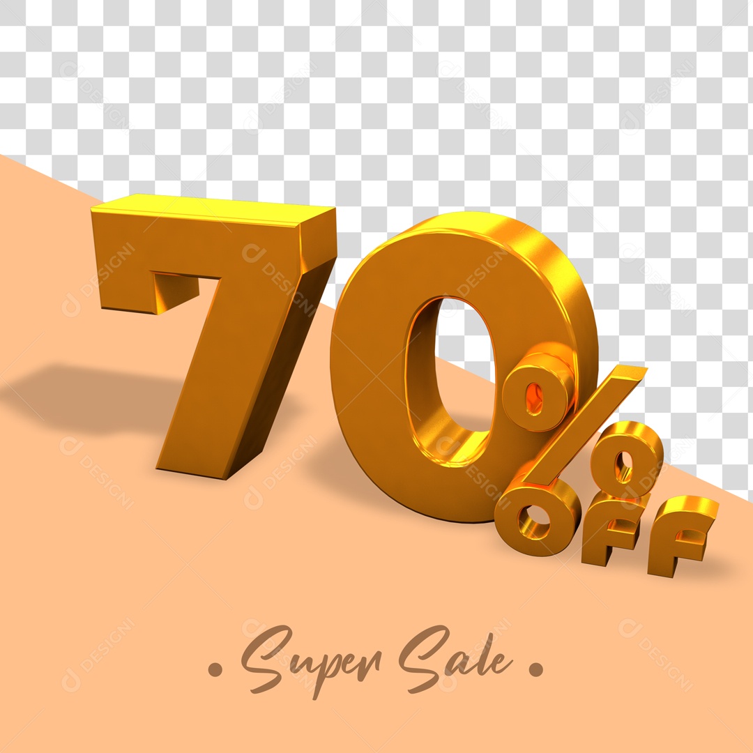 Elemento De Numero 70% Desconto Dourado Para Composição PSD
